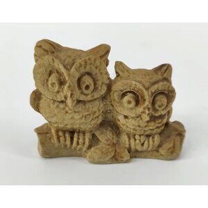 Vintage Resin Owl Couple Perched on Branch Figurine.